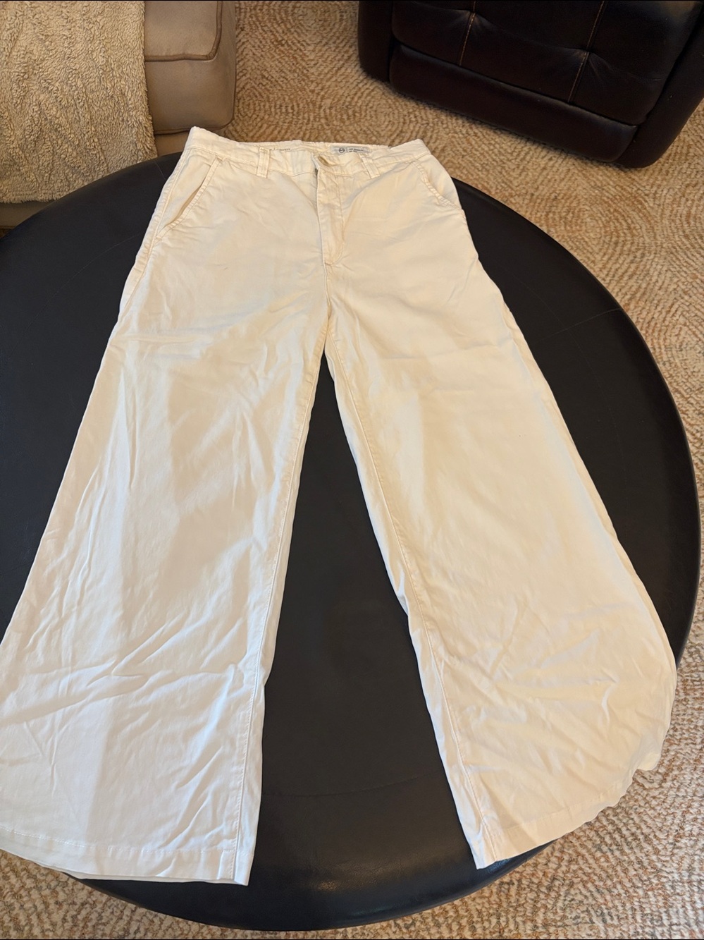 AG Adriano Goldschmied Cream Wide-Leg Cropped Pants